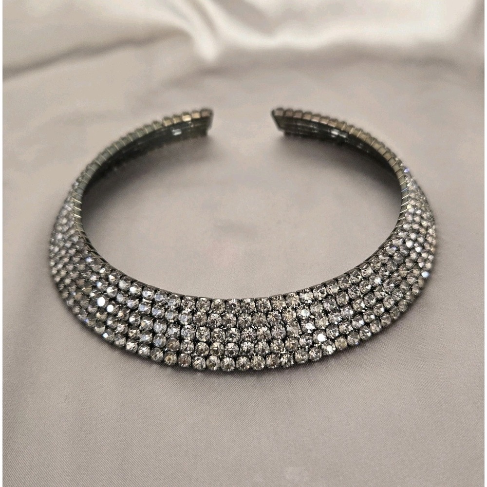Exquisite Women's 5 Row Rhinestone Open Back Collar Choker Necklace